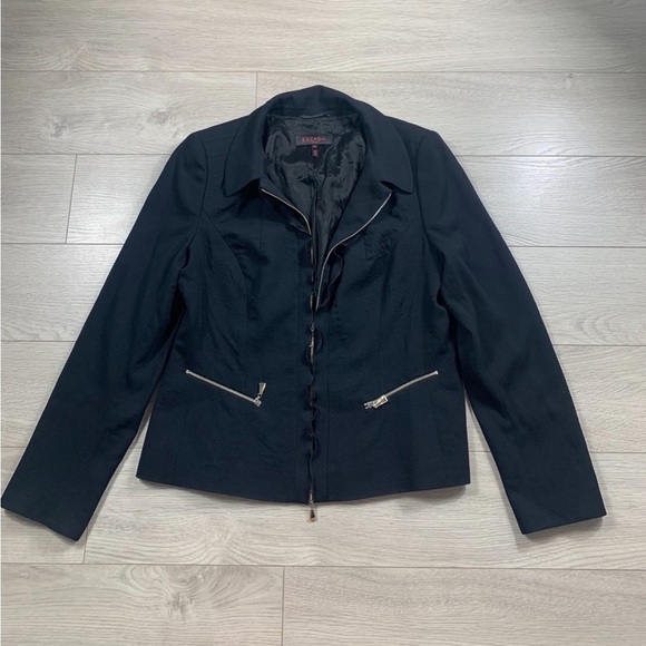 ESCADA Black Zipper Ruffle Blazer Jacket - Picture 2 of 11